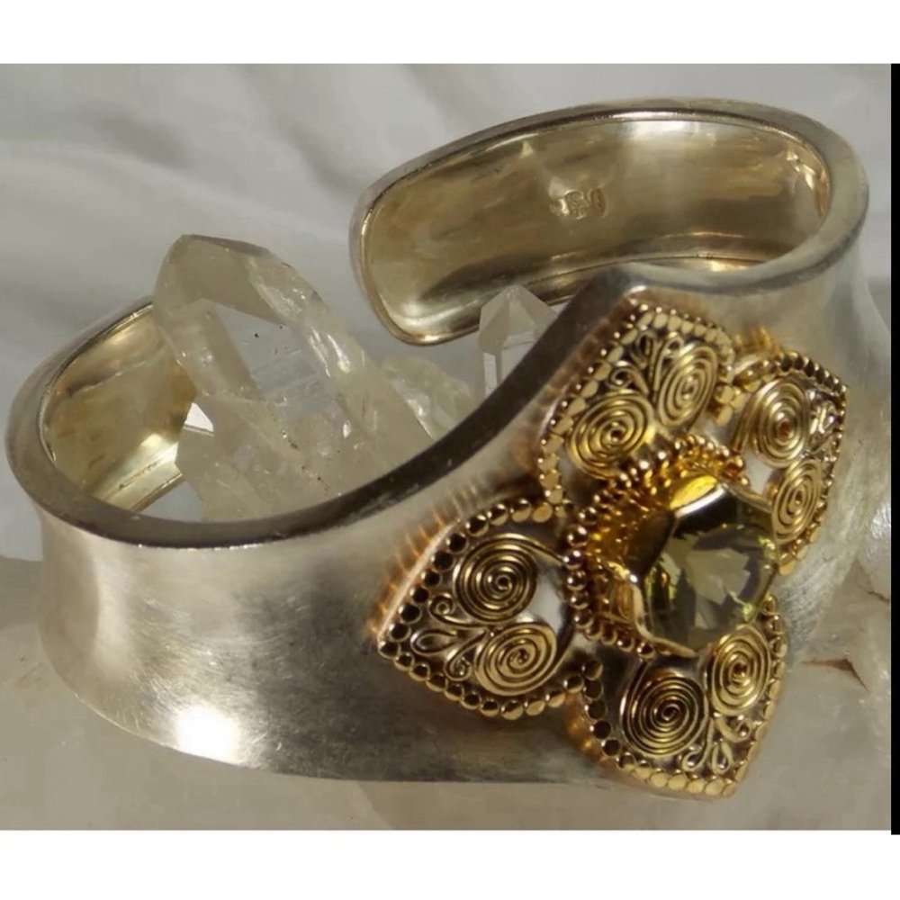 Lemon Quartz 4.65ct. {Michou} Sterling Silver Cuff Bracelet Boho Exclusive